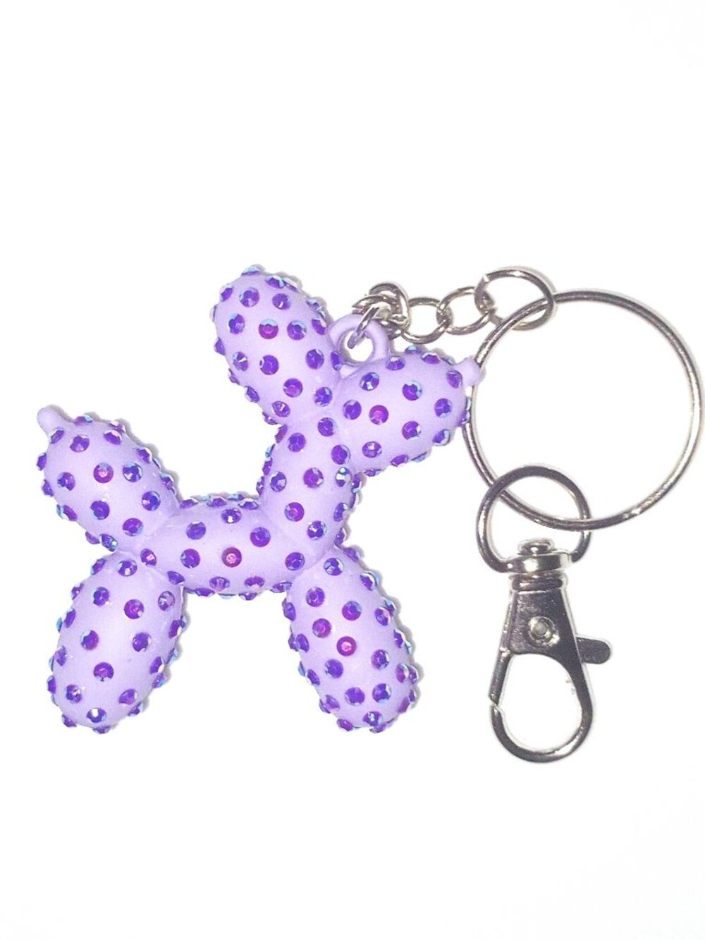 Small Bedazzled Balloon Dog Keychain, Purple Dog with Matching Stones